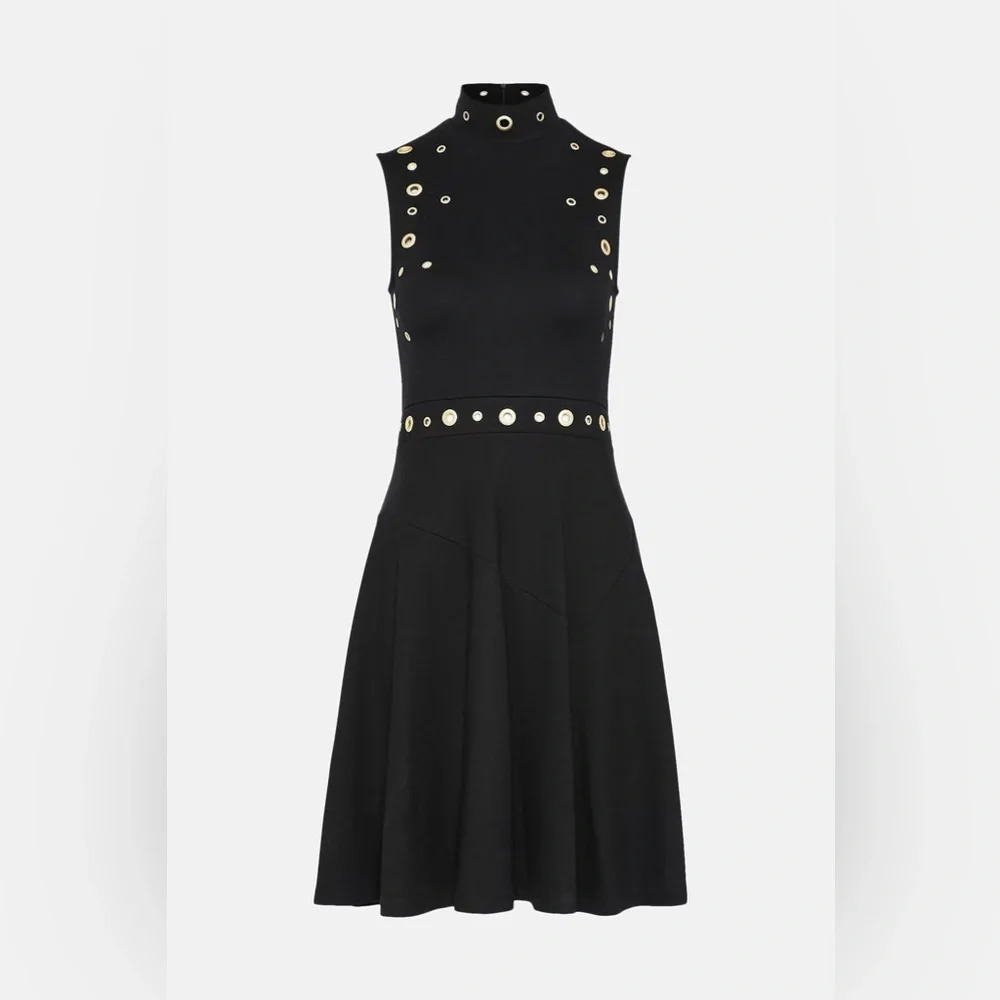 Karen Millen Eyelet Ponte Sleeveless Funnel Flippy Dress